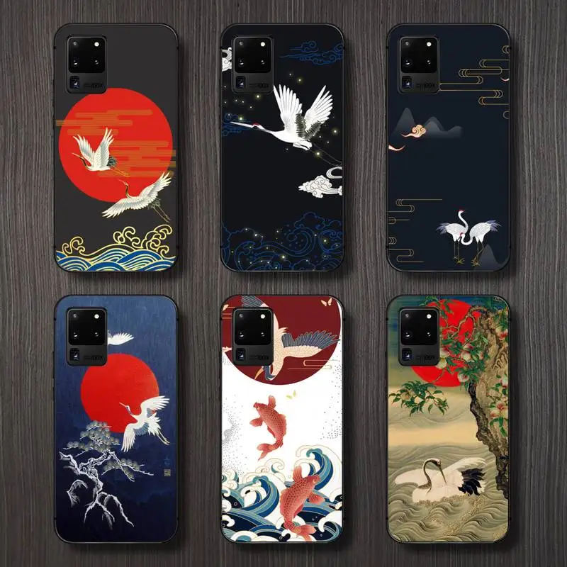 

Chinese Style White Crane pattern Phone Case For Samsung galaxy A S note 10 7 8 9 20 30 31 40 50 51 70 71 21 s ultra plus