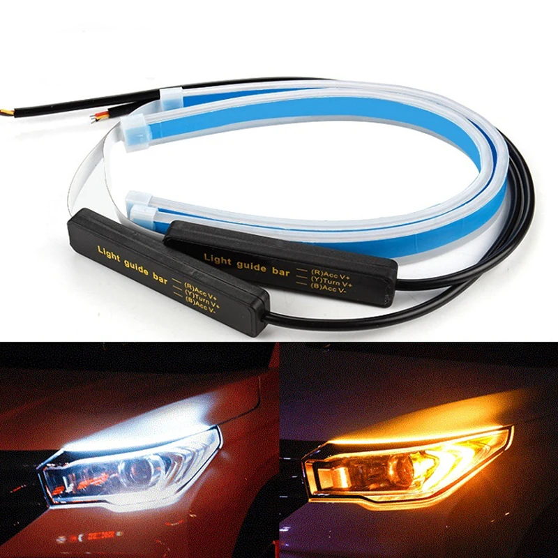 LED Ambient Car Headlights Strip LED Daytime Running Lights LED White Turn Signal Yellow Guide Strip for Headlight Assembly