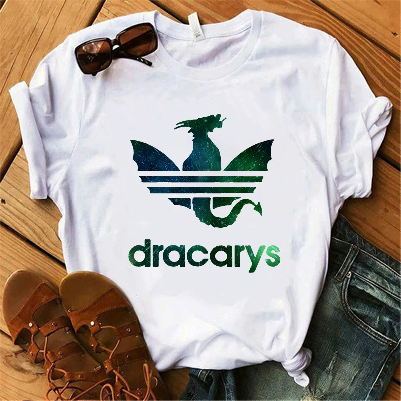 Showtly Dracarys GAME OF THRONE Female T Shirt Women Summer Dragon Print White Casual Plus Size Streetwear Fashion T shirt