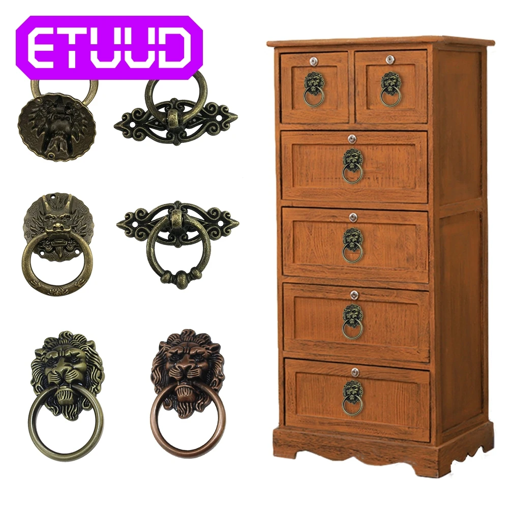 

Vintage Dragon Head Lion Head Drawer Cabinet Door Ring Furniture Hardware Handle Retro Dragon Pull Handle Dresser Drawer Knobs