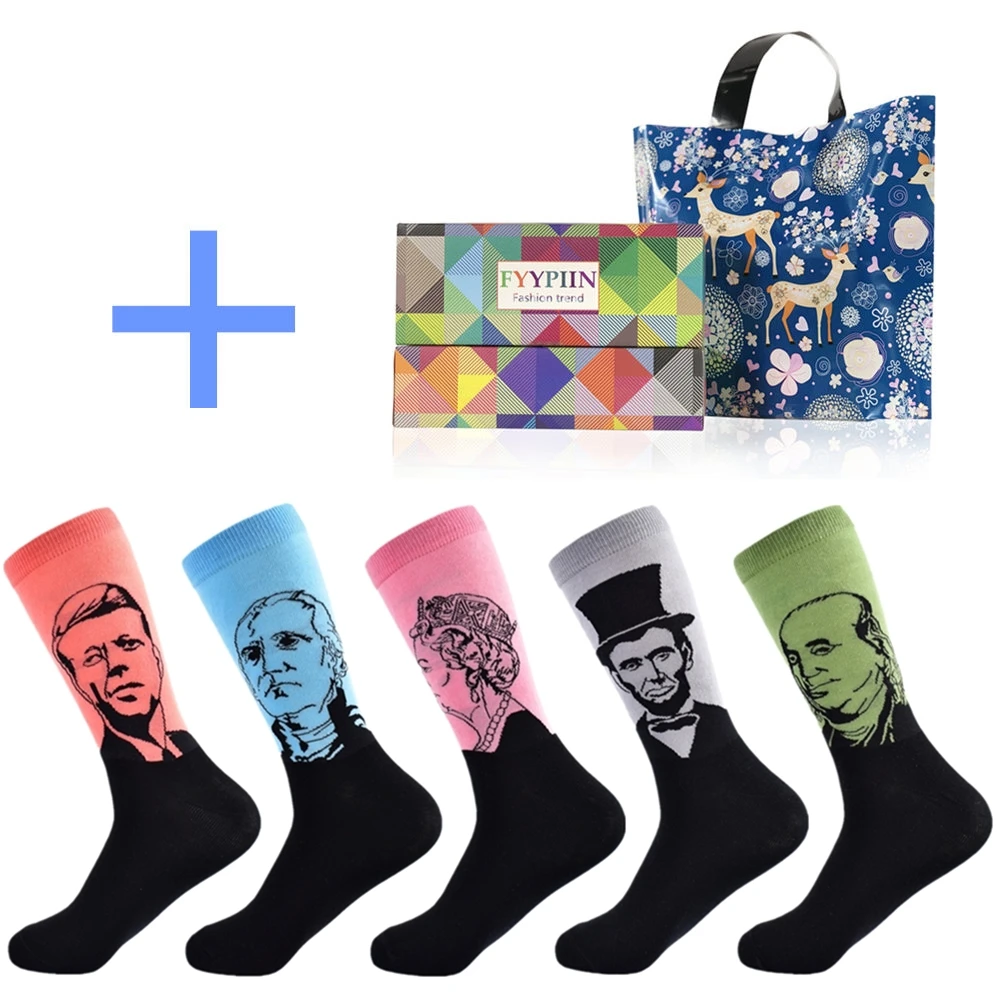 Зеленый Happy Socks, ограниченная серия, повседневные, новинка, мужские забавные носки, подарочный набор, серия масляной живописи, чёсаный хлопок, новинка, мужские, 5 пар - Цвет: Зеленый