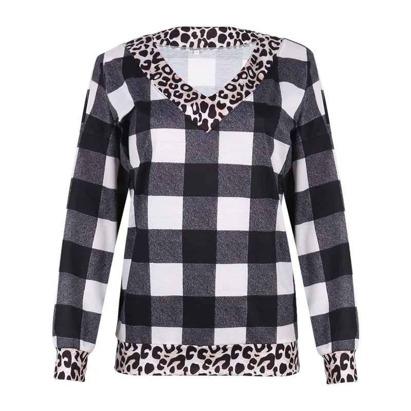 

Winter Style Fashion Sweater 2021 Fashion Knitted Long Sleeve V Neck Patchwork Leopard Plaid Loose High Street Women Sweater