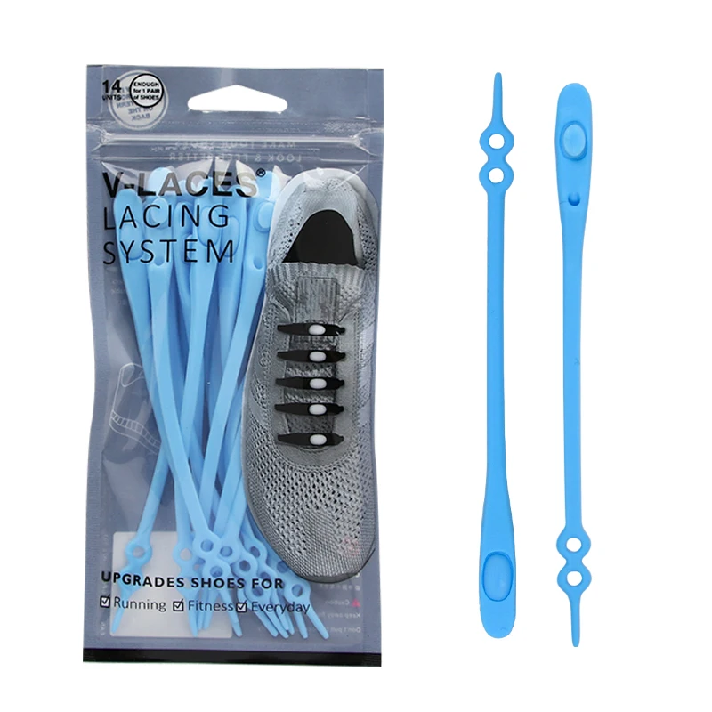 Шнурки для детей и взрослых-HEYIYI лучший в спорте веер шнурки-Водонепроницаемые силиконовые плоские эластичные спортивные кроссовки Lac - Цвет: Небесно-голубой