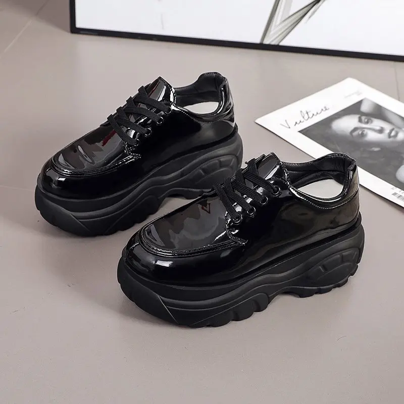 

Autumn Women Platform Sneakers Chunky Ulzzang Fashion Ladies Casual Shoes Woman Leather Tenis Female White Black 6cm High