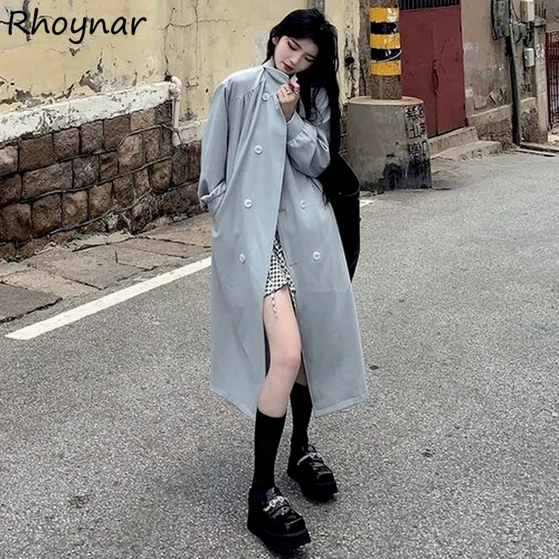 

Trench Women Stylish Double Breasted Streetwear Casual Simple Solid All-match Daily Basic Elegant College Design Soft Vintage