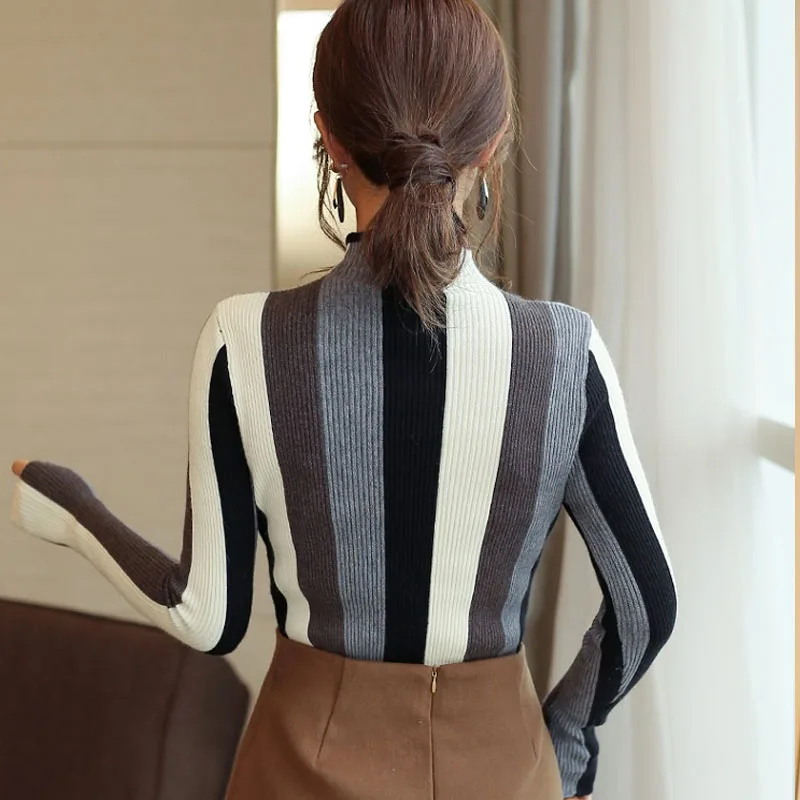 Осенний модный вязаный свитер с высоким воротником длинным рукавом 2022 пуловеры