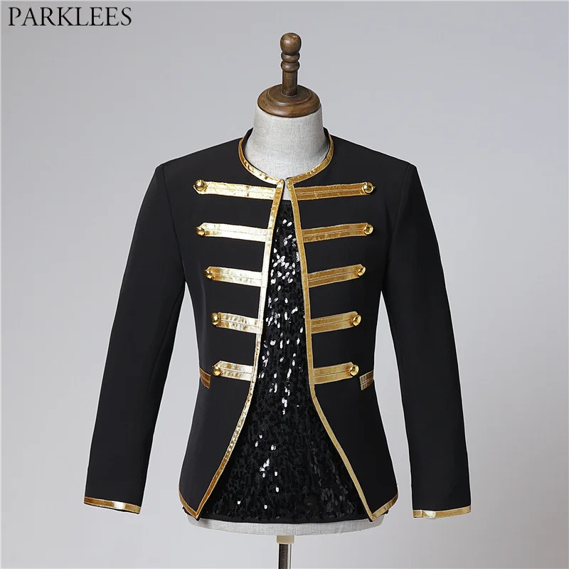 Black Vintage Steampunk Blazer Jacket Men Double Breasted Gothic Victorian Suit Coat Men Halloween Cosplay Party Prom Costume