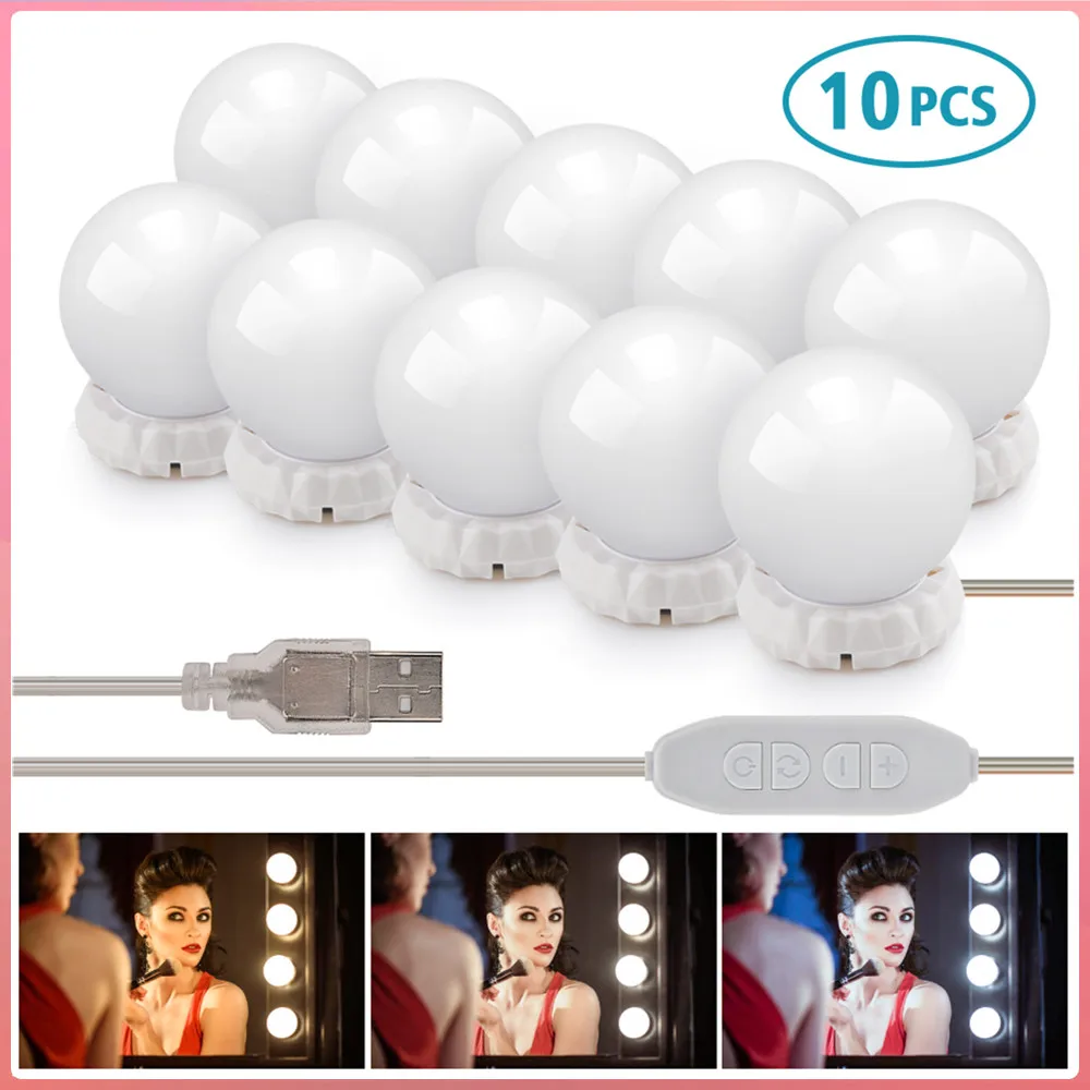 

Makeup Mirror Light 10 Dimmable LED Light Bulbs Cosmetic Lighted Make up Mirrors Bulb Bright Lights Wall Lamp for Dressing Table