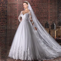 luxury princess wedding dresses for women 2021 backless lace applique long sleeve bridal gowns plus size vestidos de noiva