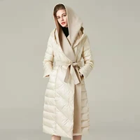 2021 autumnwinter new red white duck down jacket long splicing large size women hooded thick down jacket women