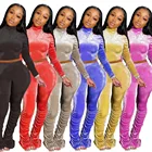 1L17 0 осень-зима, Женский Повседневный однотонный бархатный женский комплект из двух предметов, топ и брюки, спортивные костюмы для женщин