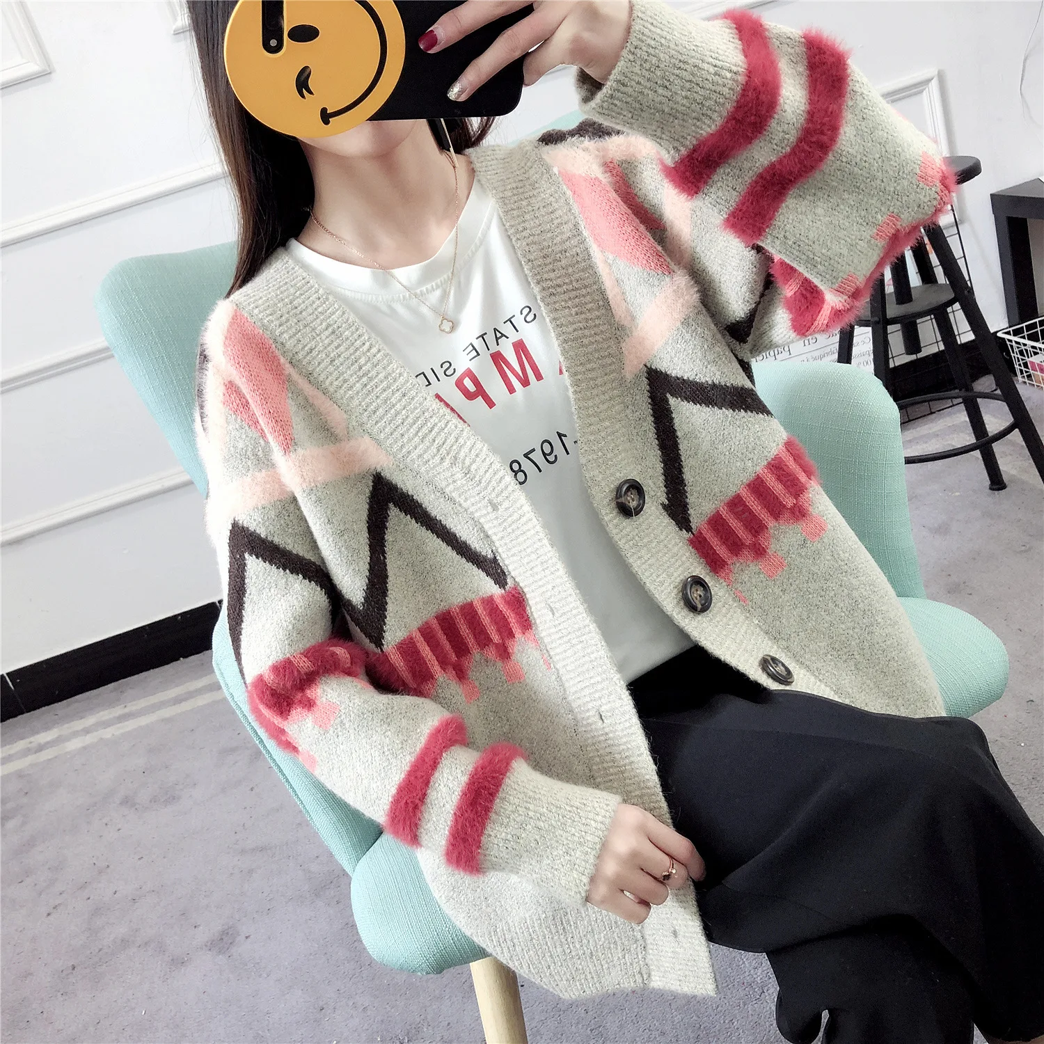 Кардиган Свитер Повседневный с v-образным вырезом пуговицами длинный кардиган