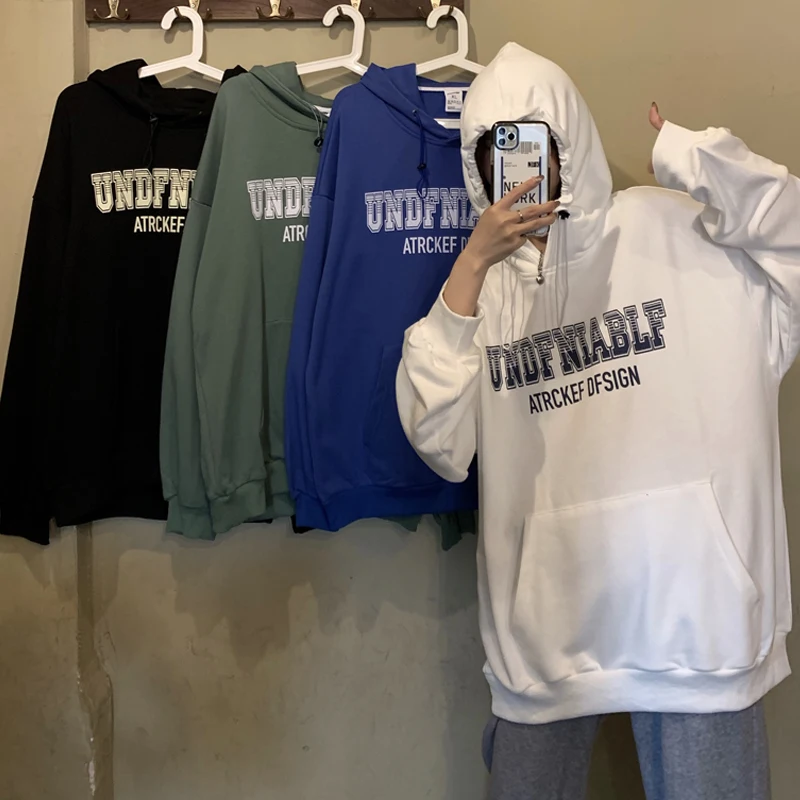 Женский свитер с капюшоном принтом шрифтов простое худи женское весенне-осеннее