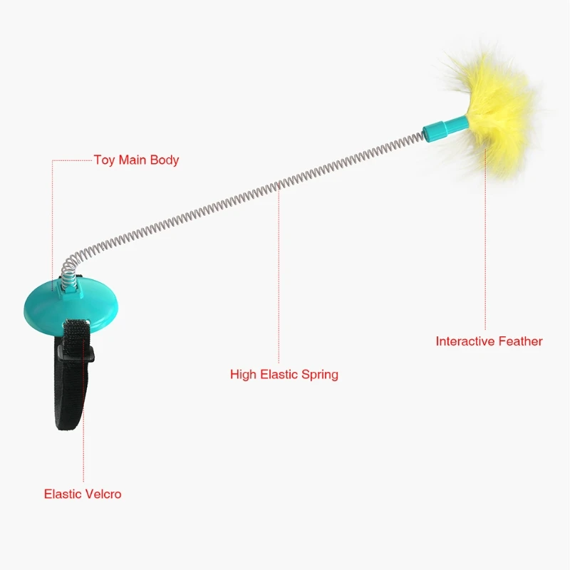 

X37E Spherical Cat Wand 1 Piece with Metal Material Cat Toy with Feathers and Clock Face Sucker Cat Teaser Interactive Ca