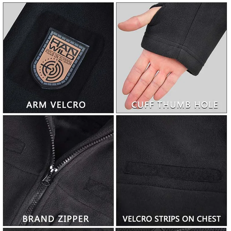 

HAN WILD Men's Outdoor Hiking Fleece Jacket Military Hunting Airsoft Paintball Game Clothing Multi Pockets Army Windproof Coat