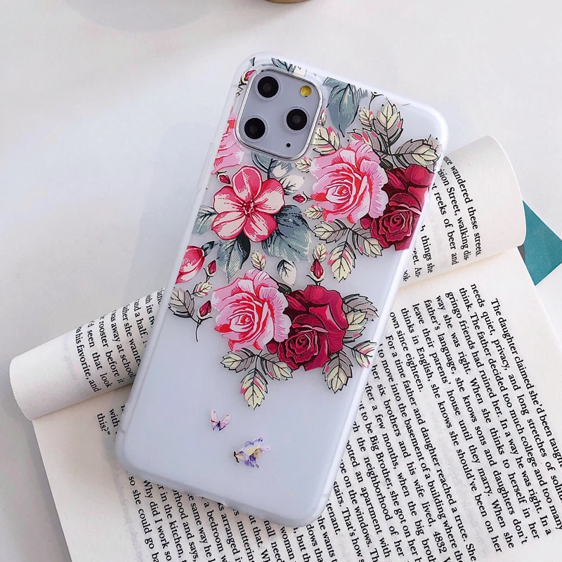 Чехол для iPhone 12 11 Pro XS Max XR 12Mini милый ретро чехол телефона с рельефным розами X 6 7 8 Plus