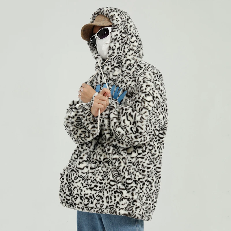 

IEFB Men's Clothing spring Winter 2021 Lambs Leopard Print Cashmere Korean Fashion Ins Hooded Loose Sweatshirt Thick Warm 9Y5107
