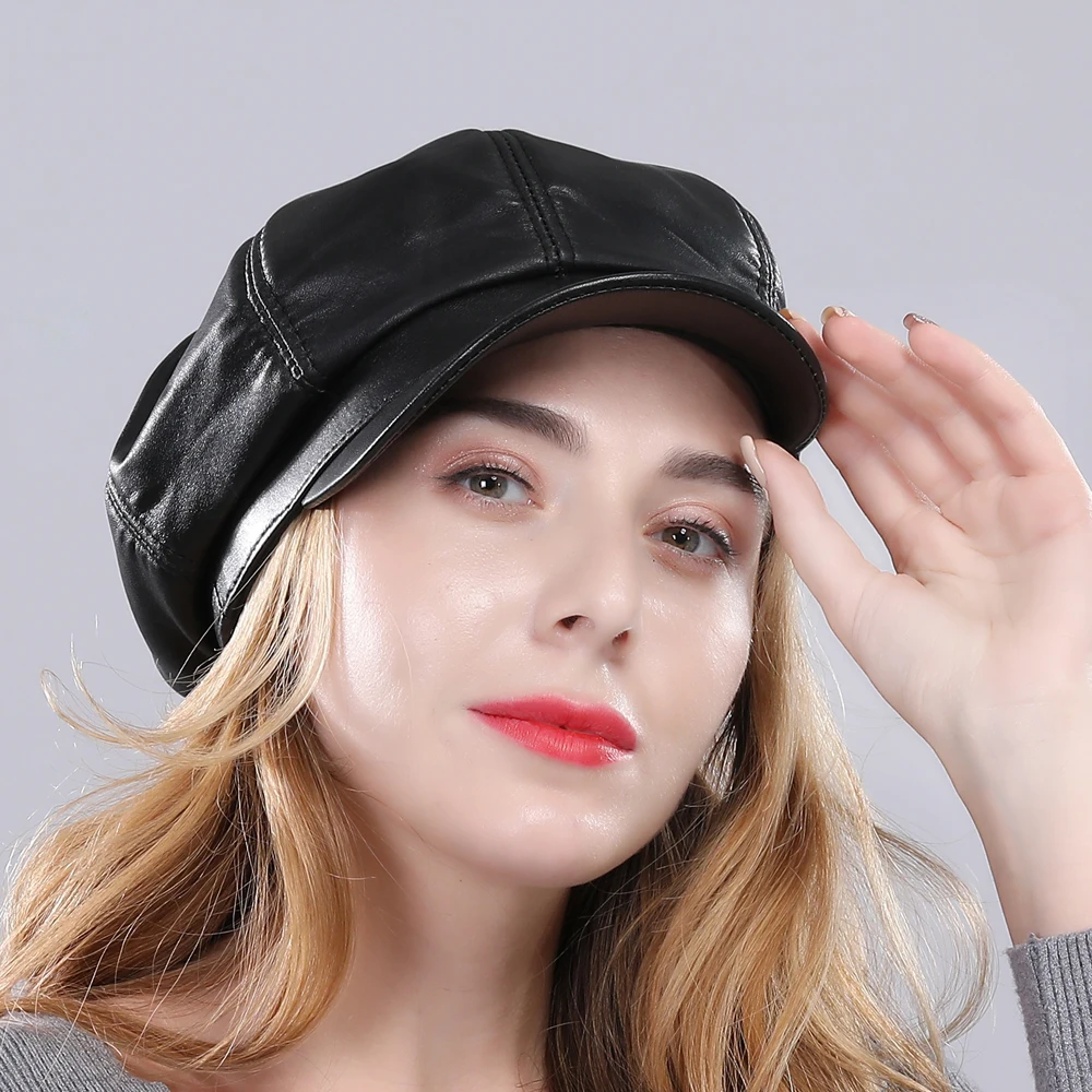 Новое поступление осенне зимняя женская шапка из натуральной кожи кепки