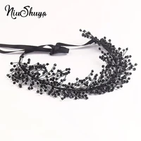 niushuya fashion black crystal headbands hairband vine bride hair accessories handmade hair jewelries for woman