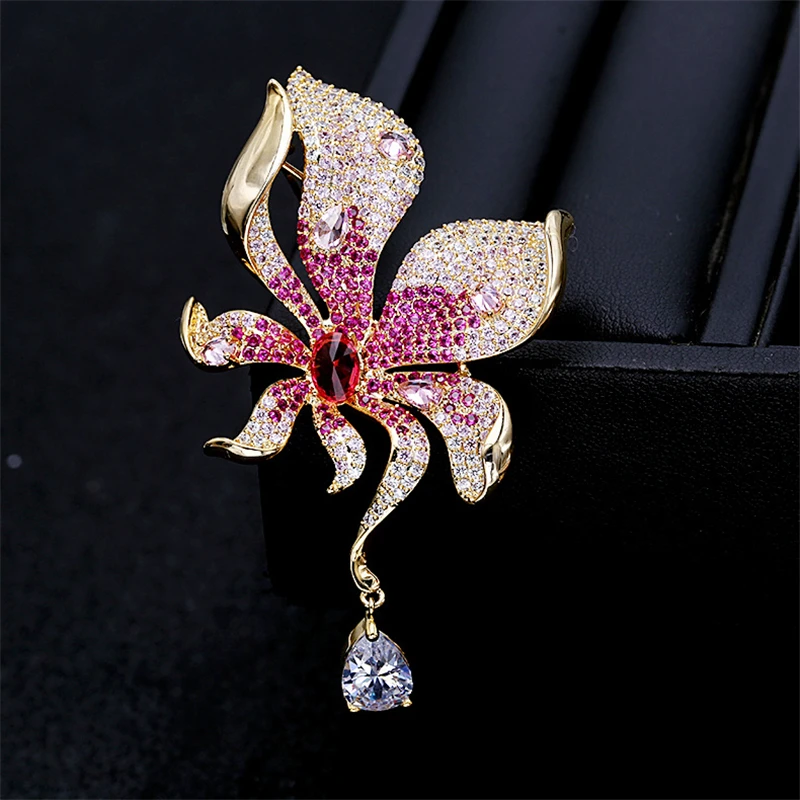 Vintage Zircons Crystal Teardrop Brooches Pins for Women Wedding Bridal Bouquets Jewelry Accessories Elegant Pearl Dangle Broche | Украшения