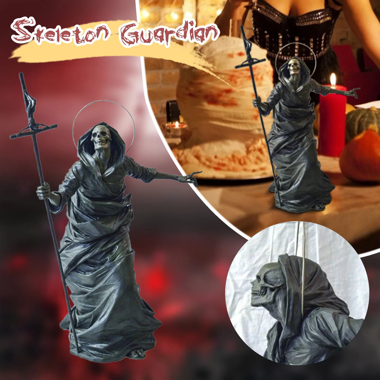 

Скульптура черного скелета стражей украшения на Хэллоуин ручная работа ремесла ферримана аксессуары для домашнего декора