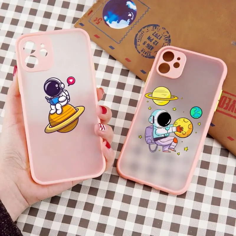 

Astronaut Space Cute Cartoon Phone Case matte transparent For iphone 7 8 11 12 13 plus mini x xs xr pro max cover