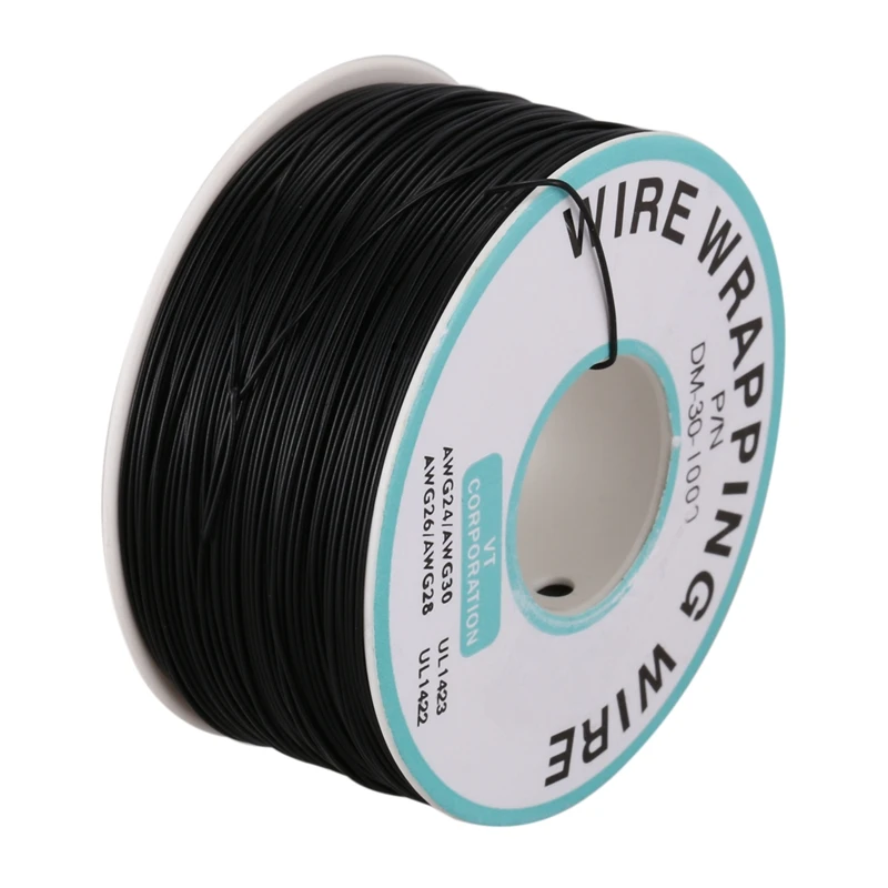 

P/N B-30-1000 30AWG Оловянная медная проволока Wrepping кабельная катушка черная 305 м