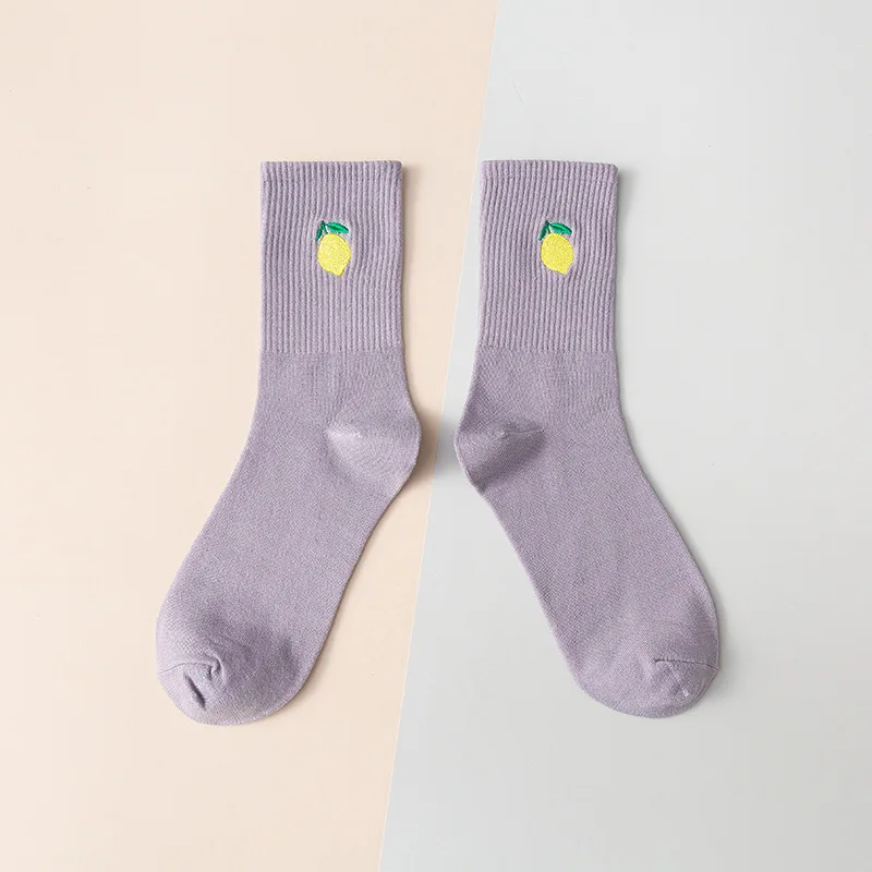 

Women Cotton Middle Tube Socks Autumn And Winter Fashion Colorful Cartoon Fruit Embroidery Comfortable And Breathable Tide Socks