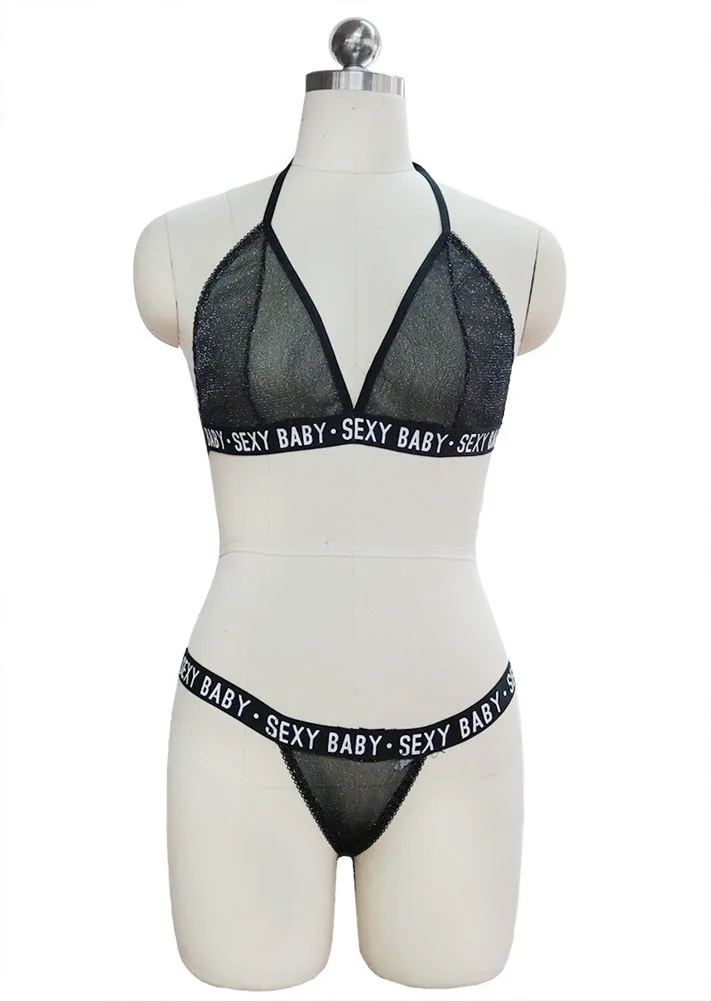 

Women Sexy Transparent Tulle Lingerie Sets Bra + G-string See-through Nightwear Babydoll Underwear
