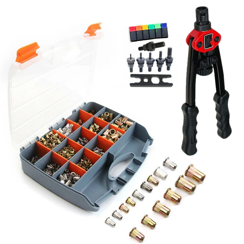 

900pcs Mixed Riveter Rivet Nut Nutsert Mandrels Insert Tool Kit for Setting Threaded Rivet Into Thin Materials