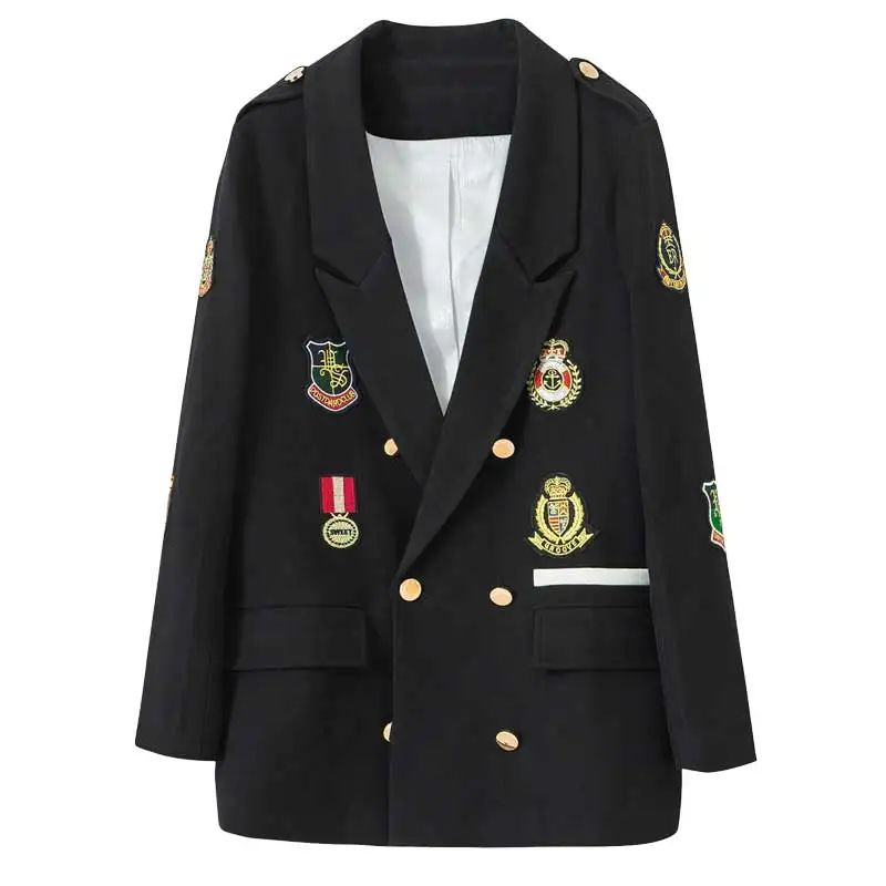 

2023 Spring And Autumn New Black Women Blazer Casual Slim Badge Embroidery Net Red Small Suit Jacket Female