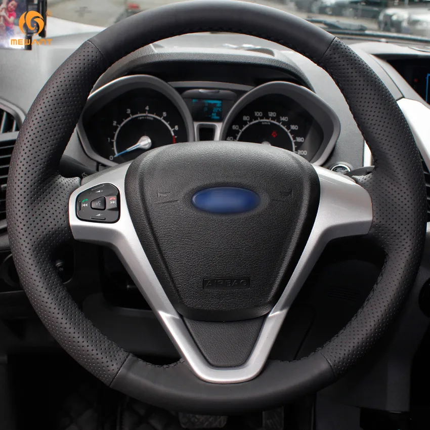 Чехол рулевого колеса автомобиля MEWANT из черной искусственной кожи для Ford Fiesta 2008