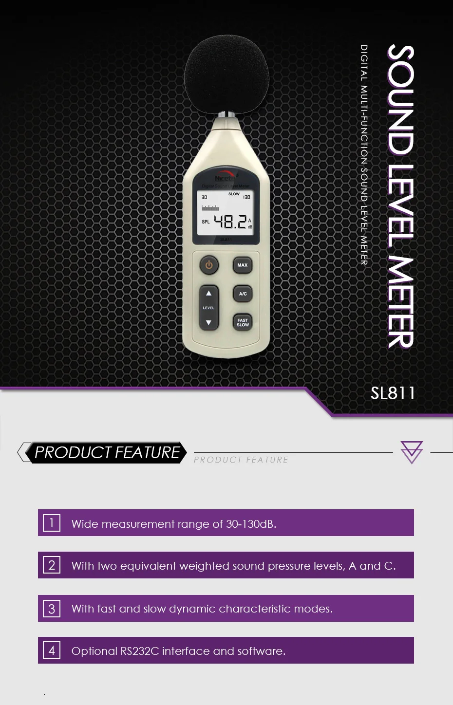 Nicety SL811 30~ 130 дБ Цифровой звук шум Аудио Уровень Metermedidor децибел Измерение децибел Давление Регистратор Тестер