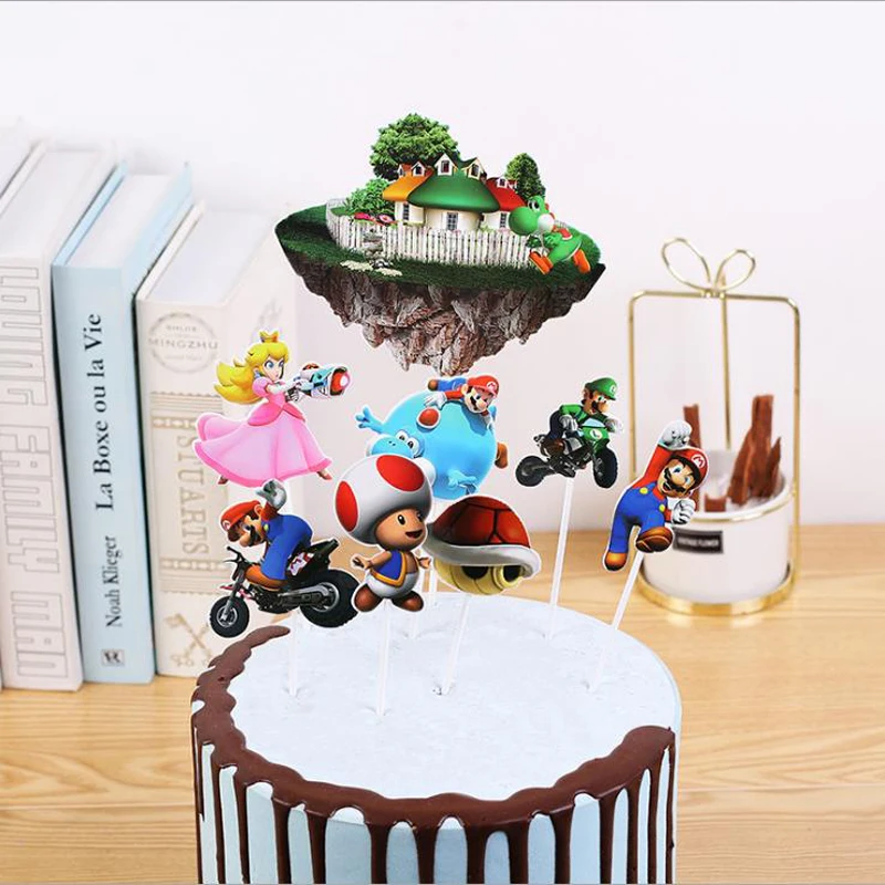 

1set/lot Baby Shower Happy Birthday Party Supplies Boys Kids Favors Super Mari0 Theme Cake Picks Decoration DIY Cupcake Toppers