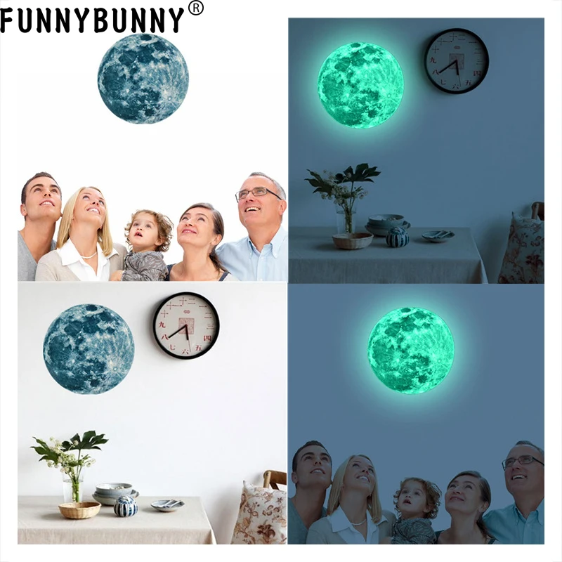 Светящаяся Луна Наклейка на стену DIY 3D s для детской комнаты спальня светится в
