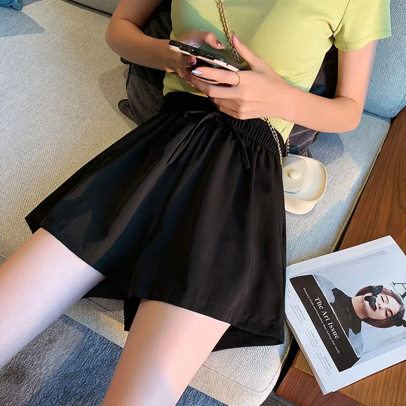 

Shorts women's summer loose thin 2021 new high waist slim home casual ice silk chiffon wide leg hot pants