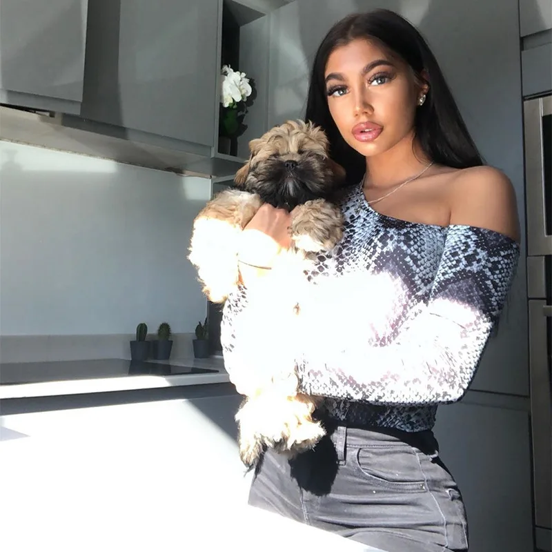 Боди для женщин сексуальный Змеиный комбинезон с принтом на одно плечо футболка