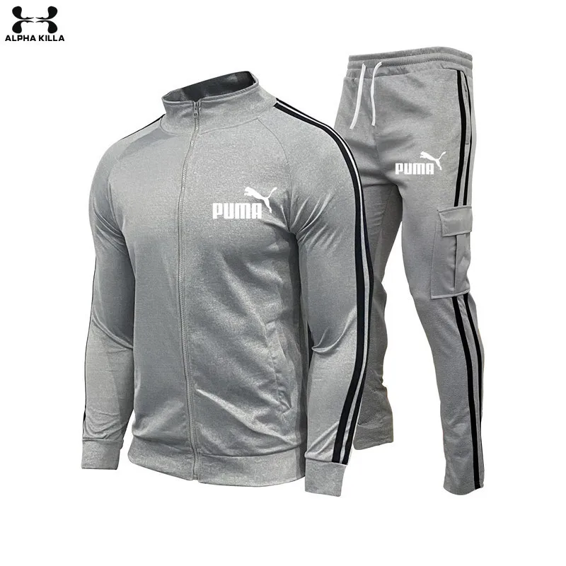 

2021 spring and autumn new fashion brand jacket men's two-piece striped sportswear men's hooded top outdoor sports pants track s