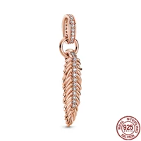 925 sterling silver zircon rose gold pine needles charms fit original 3mm braceletbangle making fashion diy jewelry for women