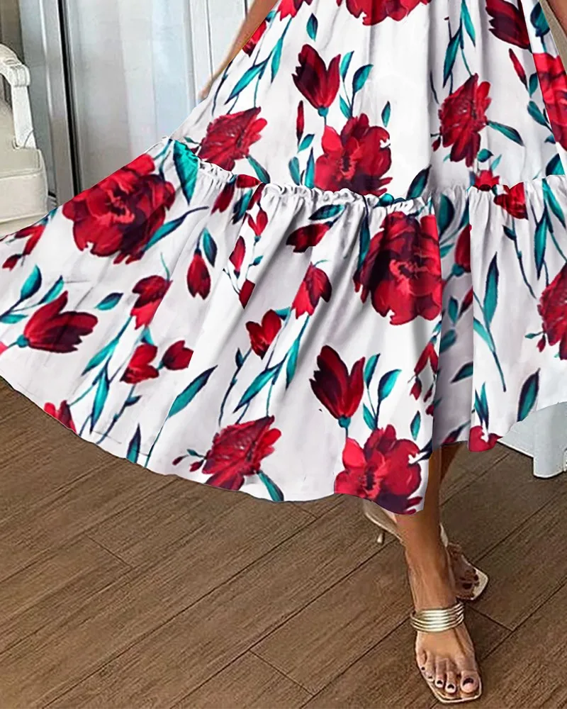 

Halter Floral Print Frill Hem Maxi Dress