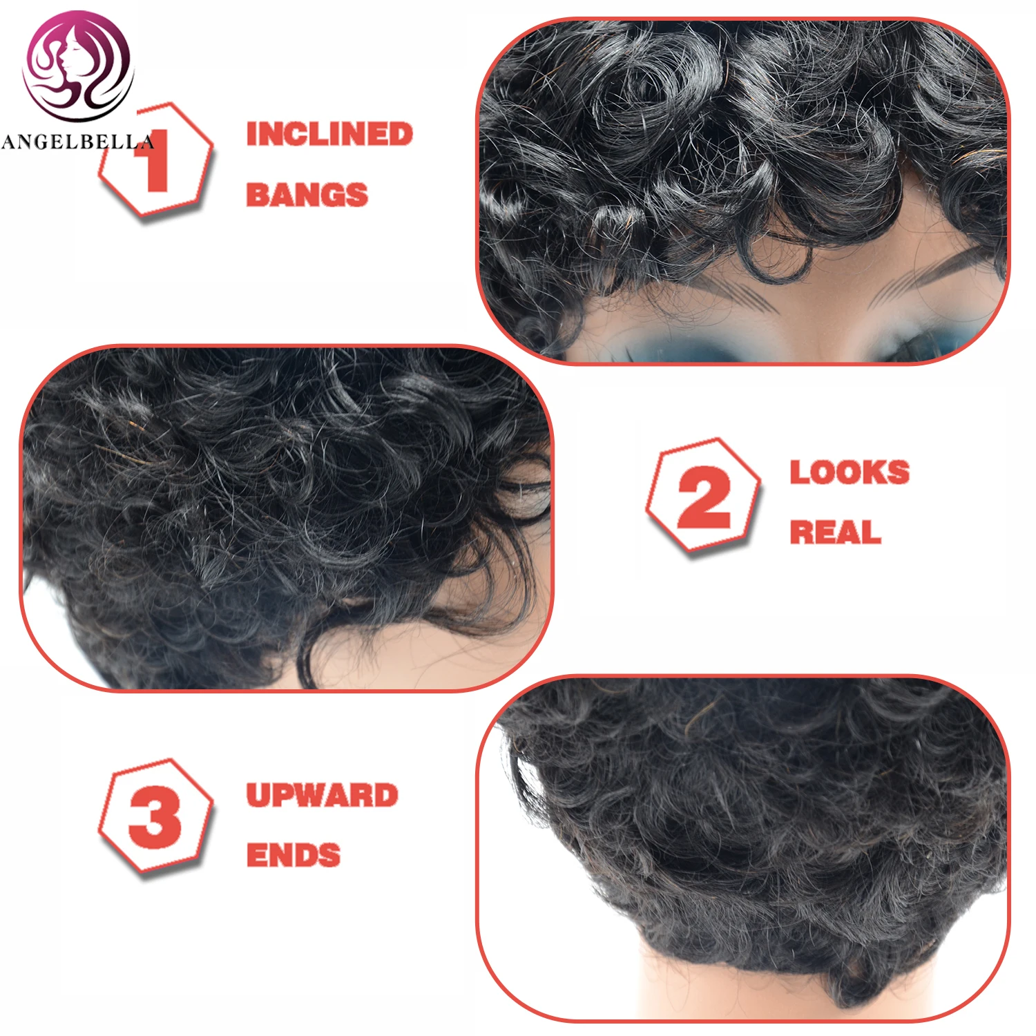 

Angelbella 8 inches Brazilian Remy Hair Machine Made Afro Curly Wig Human Hair Spiral Curly Short Human Hair Wigs For Women
