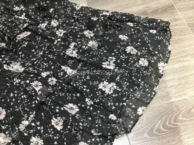 

Black Floral printed Long Skirt High waisted Frilled Detail Fashion Woman LONG SKIRTS