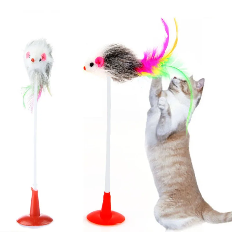 

1Pcs Mice Shape Feather Cat Toys Pet Supplies Bottom Sucker Interactive Game Funny Pet Supplies Random Color