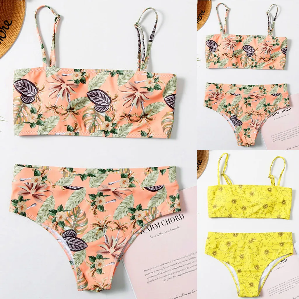 Женский купальный костюм с подкладкой купальник высокой талией принтом