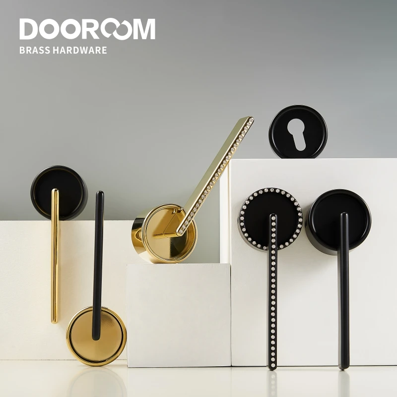Dooroom латунный дверной замок современный черный PVD золотой с бриллиантом для