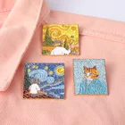 Креативная эмалированная брошь в стиле панк с геометрическим рисунком, звездное небо, солнце, знаменитое живопись, булавки из сплава, значок, женская бижутерия, подарок