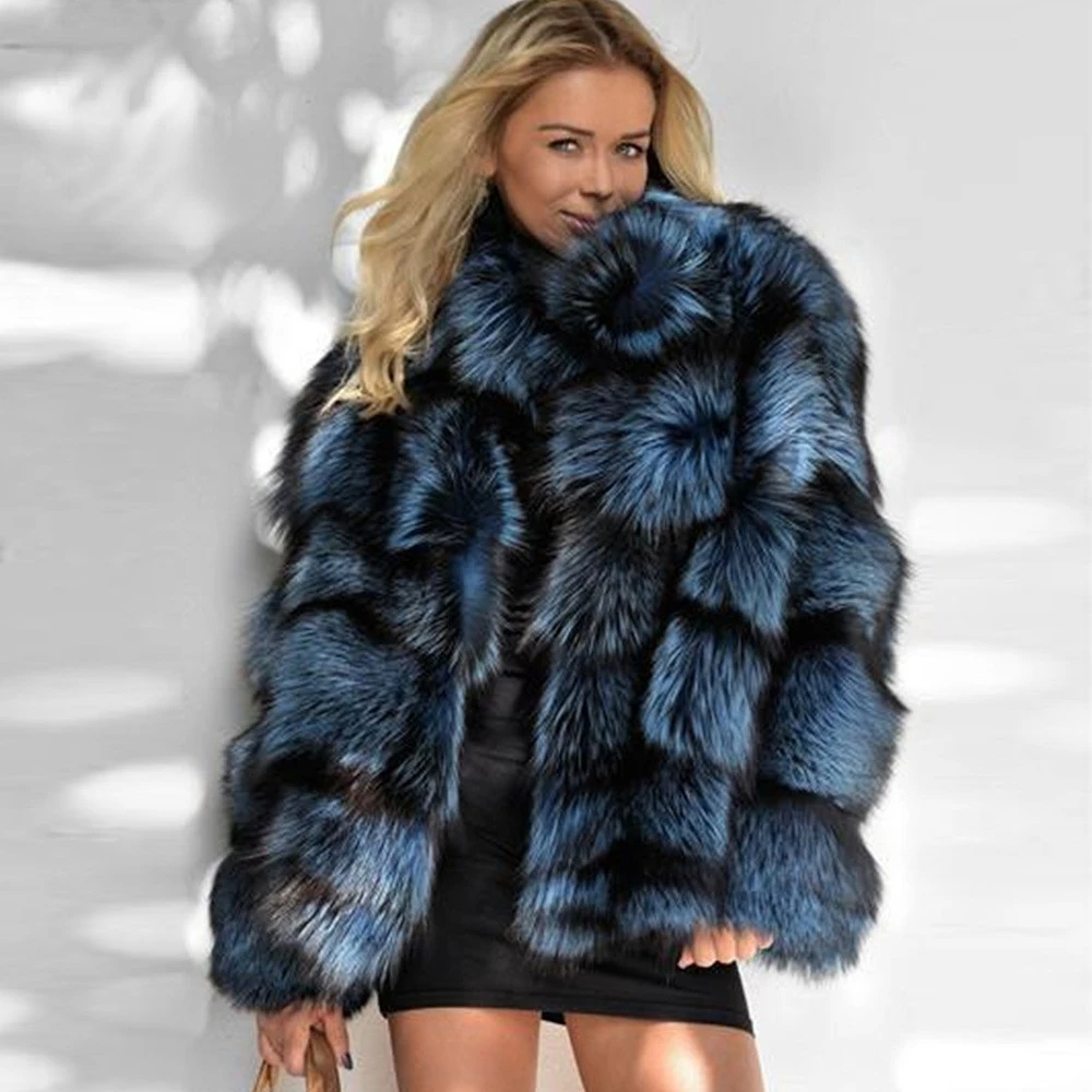 

2021 High Quality Fashion New 100% Real Fox Fur Coat For Women Silver Fox Women's Jacket With Collar Warm Female