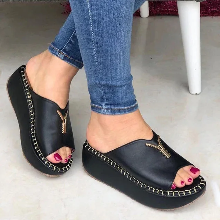 

Comfort Slippers For Women Open Toe Beige Platform Sandals Med Women's Summer Heels Clogs Wedge Large Size Comfort Block Peep