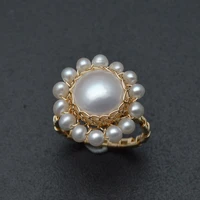 handmade natural fresh water pearl ring coin beads wire wrapped lacework any other size rings fashion woman jewelry