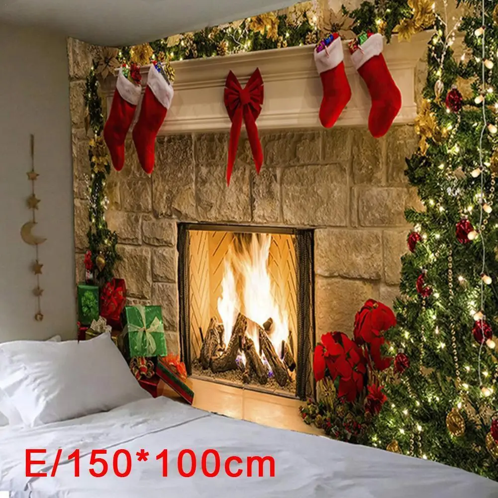 

1 Pc Christmas Wall Hanging Tapestry Gorgeous Christmas Tree Fireplace Stockings Gifts Tapestry For Bedroom Living Room Dorm